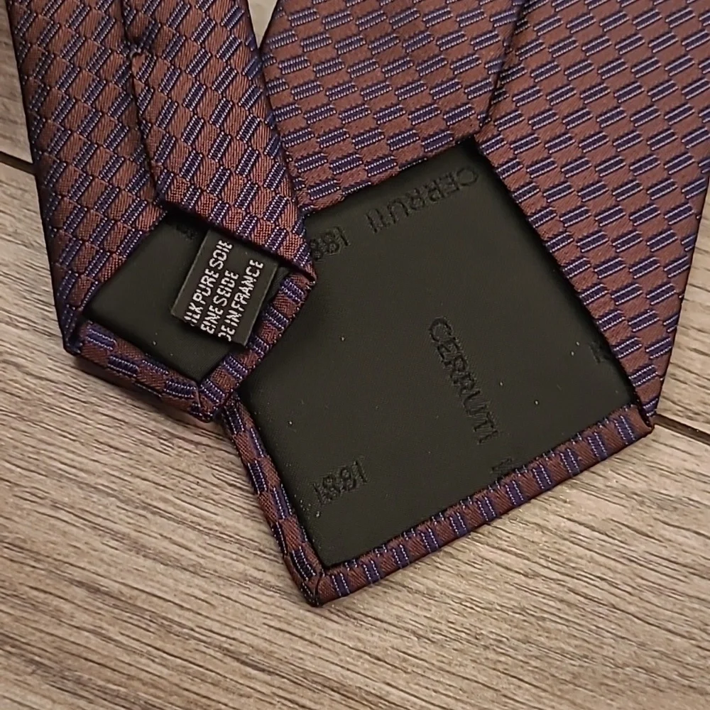 CERRUTI 1881 Recent France Metallic Brown‎ Silver Abstract Skinny Mens Silk Tie